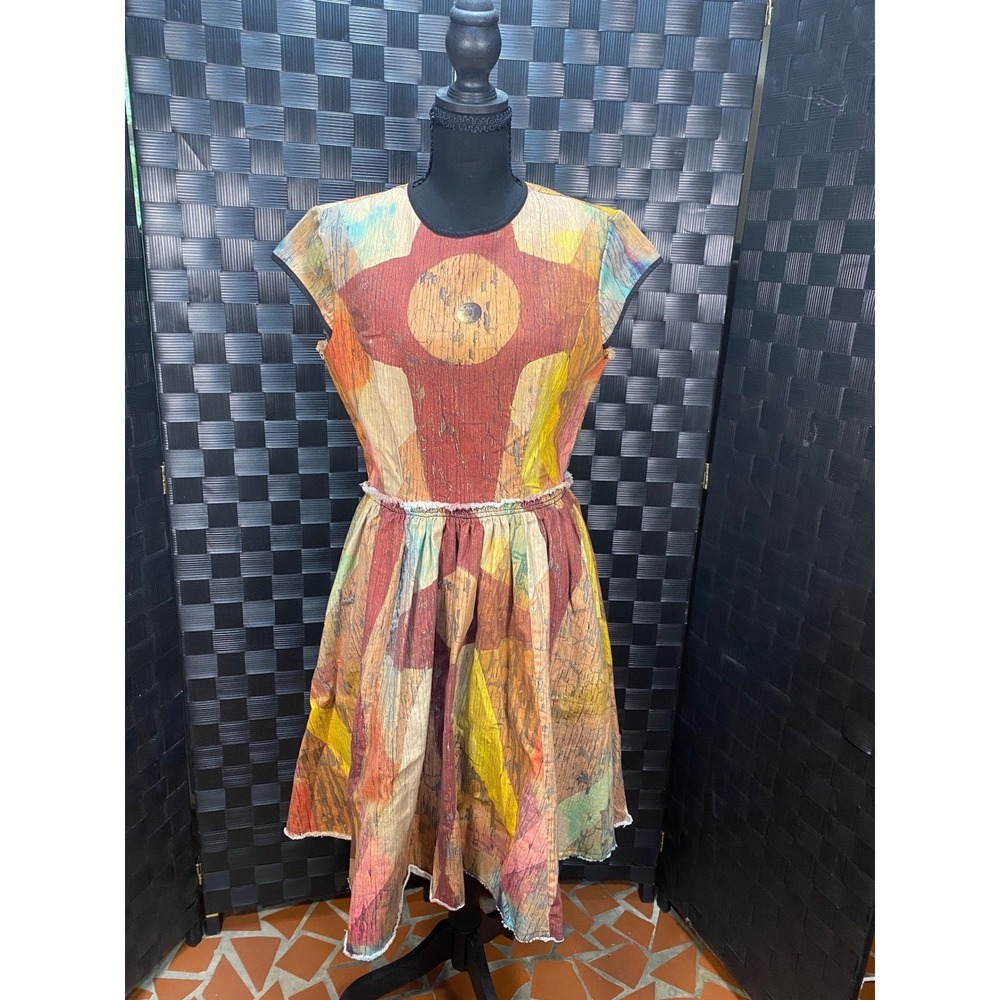 Making The Cut Season 2 Fit and Flare Dress Med Multicolor Abstract Cap Sleeve